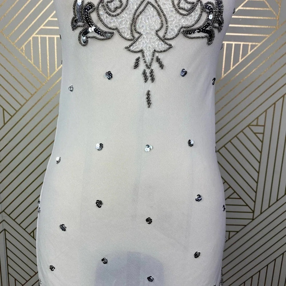 RAGA White Sheer Silver‎ Sequin Beaded Dress - Picture 5 of 12